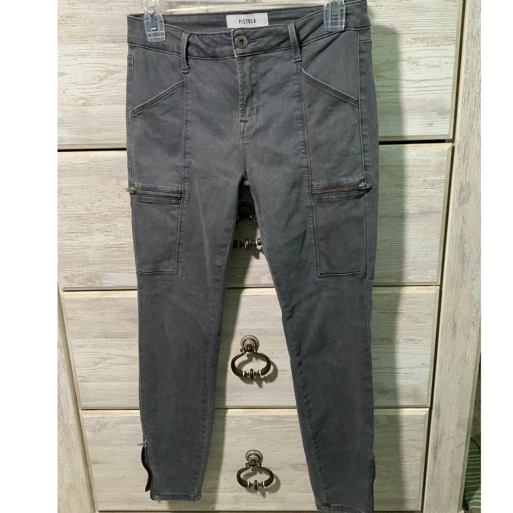 Pistola Gray Black Skinny Jeans with Zipper Detail - Size 27